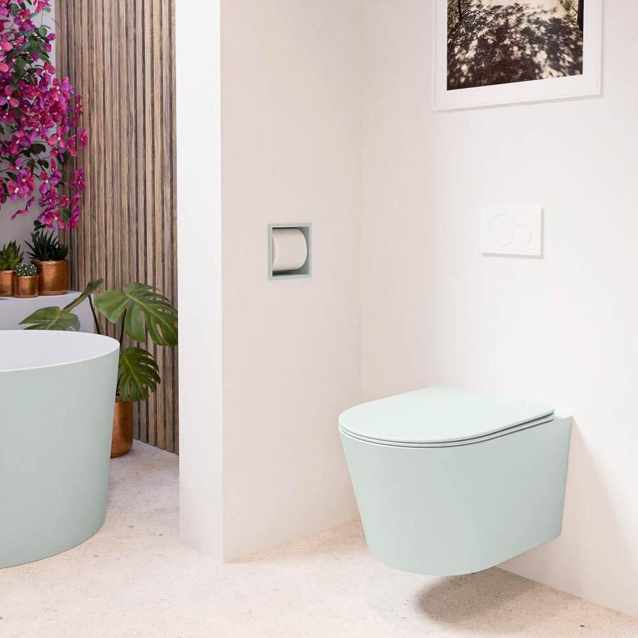 Mondiaz Wandcloset Lavie | Zonder spoelrand | Incl.Toiletzitting-Greey | Keramiek | Greey (licht grijs)