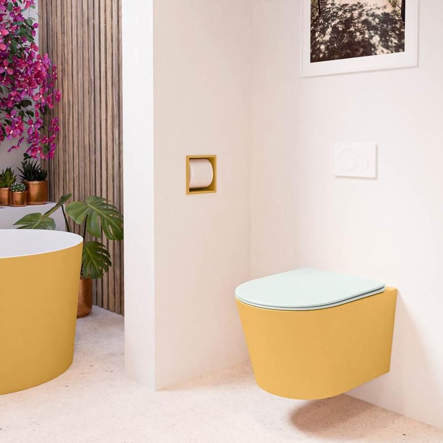 Mondiaz Wandcloset Lavie | Zonder spoelrand | Incl.Toiletzitting-Greey | Keramiek | Ocher (geel) - Foto 2