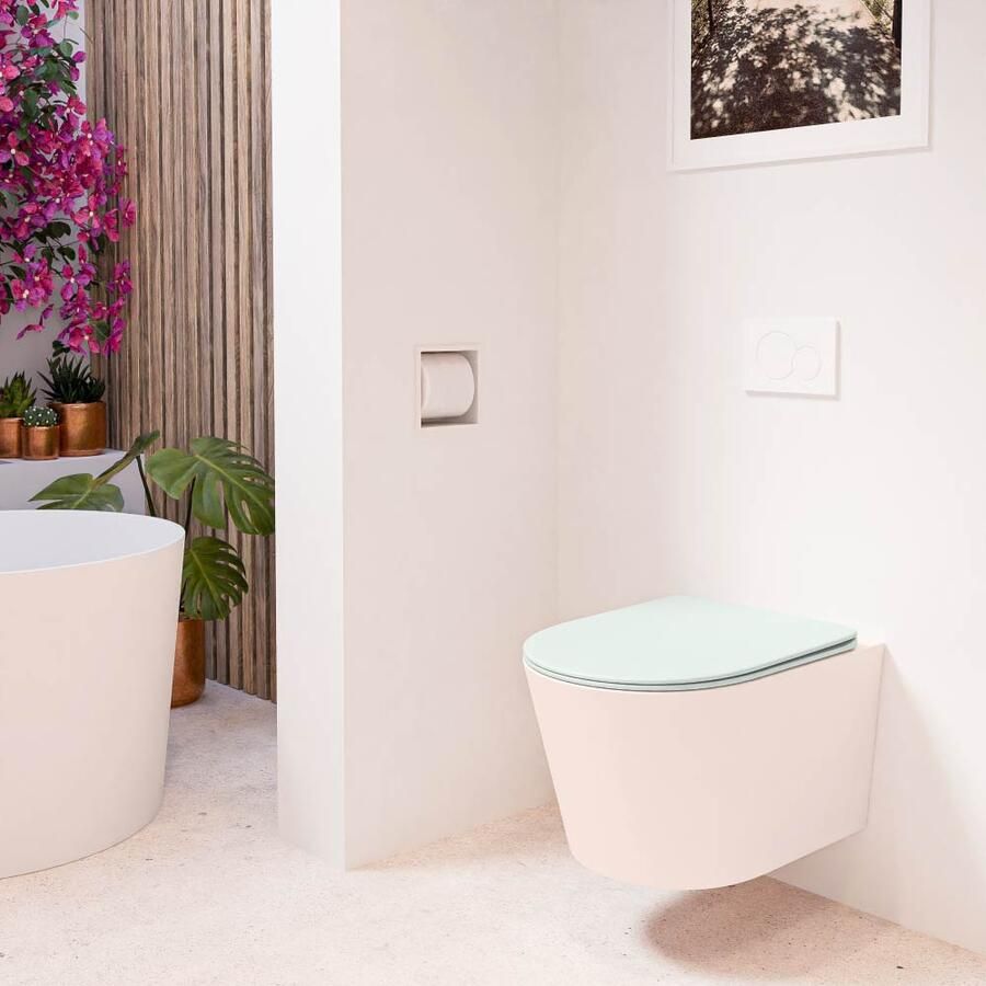 Mondiaz Wandcloset Lavie | Zonder spoelrand | Incl.Toiletzitting-Greey | Keramiek | Rosee