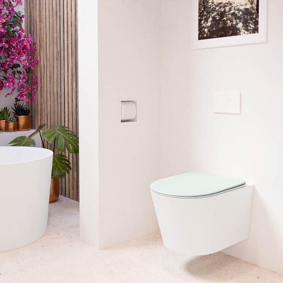 Mondiaz Wandcloset Lavie | Zonder spoelrand | Incl.Toiletzitting-Greey | Keramiek | Talc (wit mat)