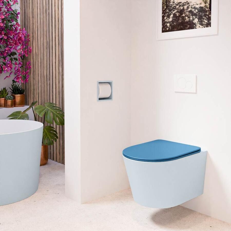 Mondiaz Wandcloset Lavie | Zonder spoelrand | Incl.Toiletzitting-Jeans | Keramiek | Clay (licht grijs)