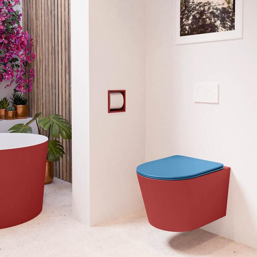 Mondiaz Wandcloset Lavie | Zonder spoelrand | Incl.Toiletzitting-Jeans | Keramiek | Fire (rood) - Foto 1