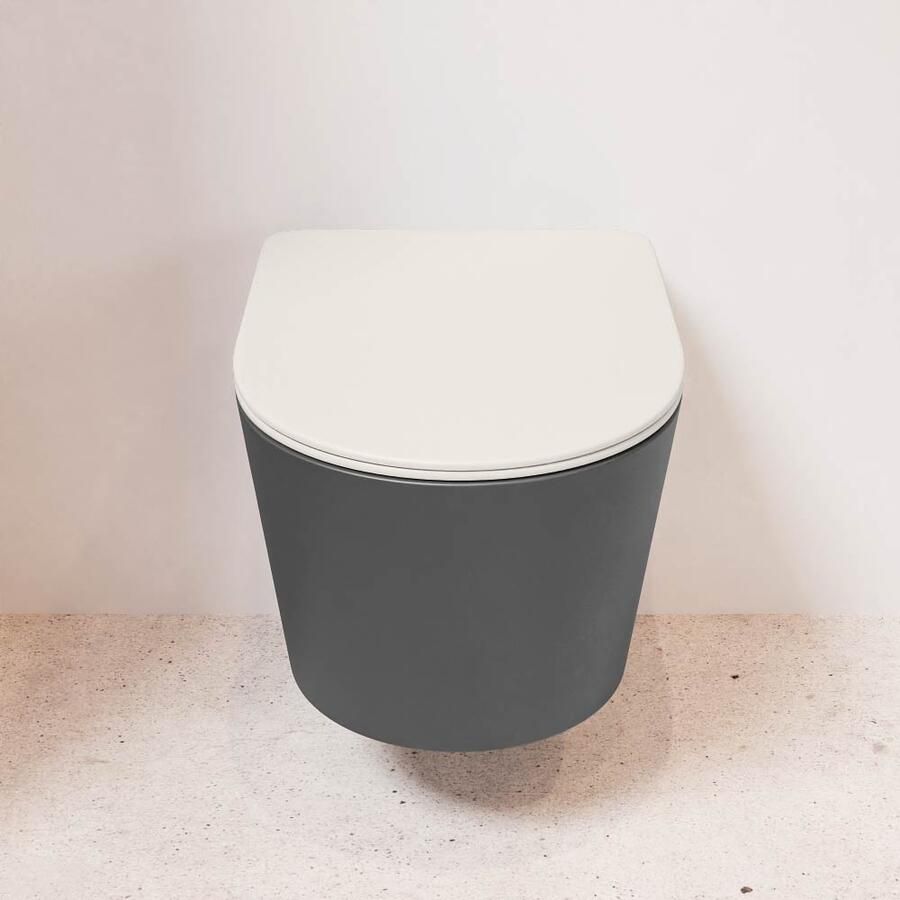 Mondiaz Wandcloset Lavie | Zonder spoelrand | Incl.Toiletzitting-Linen | Keramiek | Dark Grey - Foto 3