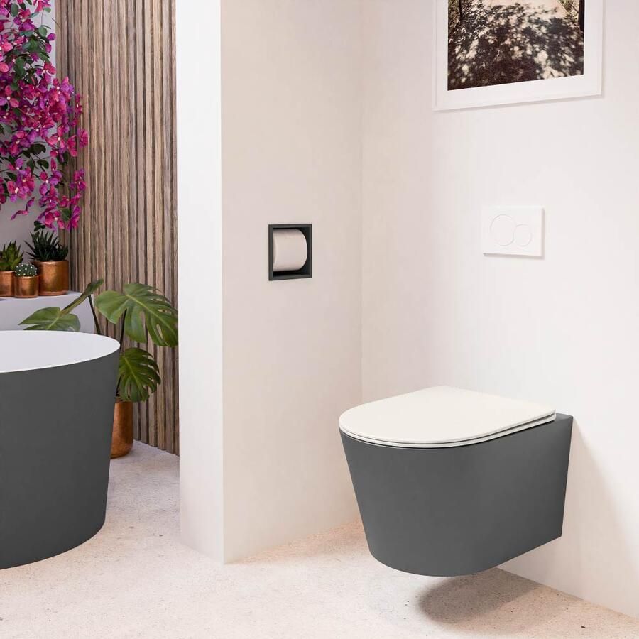 Mondiaz Wandcloset Lavie | Zonder spoelrand | Incl.Toiletzitting-Linen | Keramiek | Dark Grey