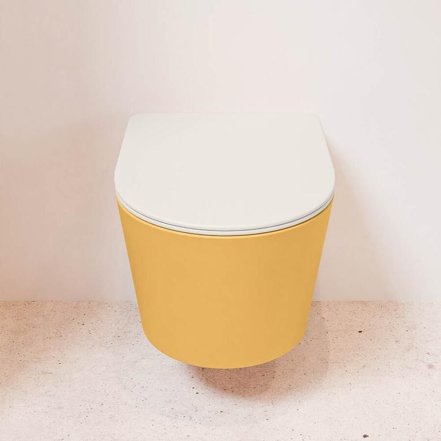 Mondiaz Wandcloset Lavie | Zonder spoelrand | Incl.Toiletzitting-Linen | Keramiek | Ocher (geel) - Foto 3