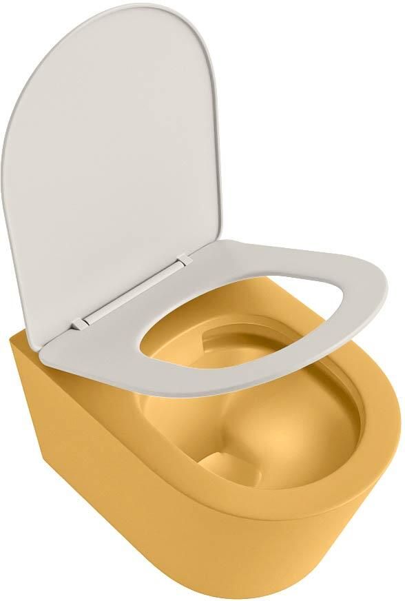 Mondiaz Wandcloset Lavie | Zonder spoelrand | Incl.Toiletzitting-Linen | Keramiek | Ocher (geel) - Foto 2