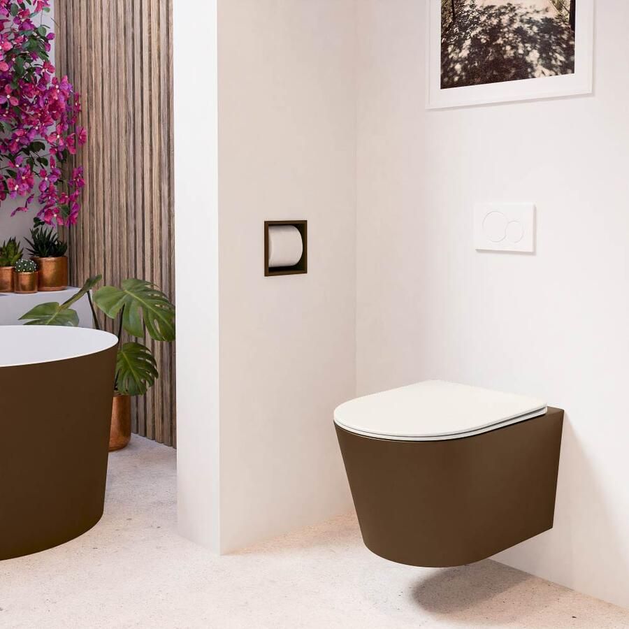 Mondiaz Wandcloset Lavie | Zonder spoelrand | Incl.Toiletzitting-Linen | Keramiek | Rust (bruin) - Foto 2