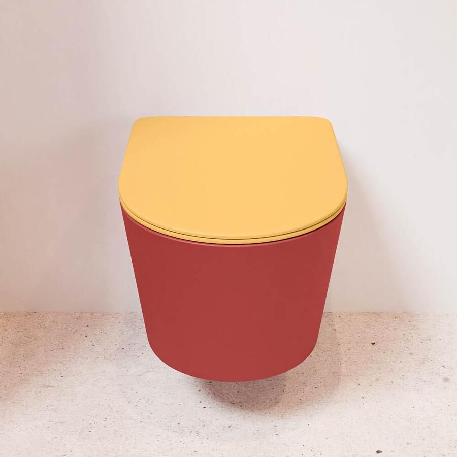 Mondiaz Wandcloset Lavie | Zonder spoelrand | Incl.Toiletzitting-Ocher | Keramiek | Fire (rood) - Foto 3