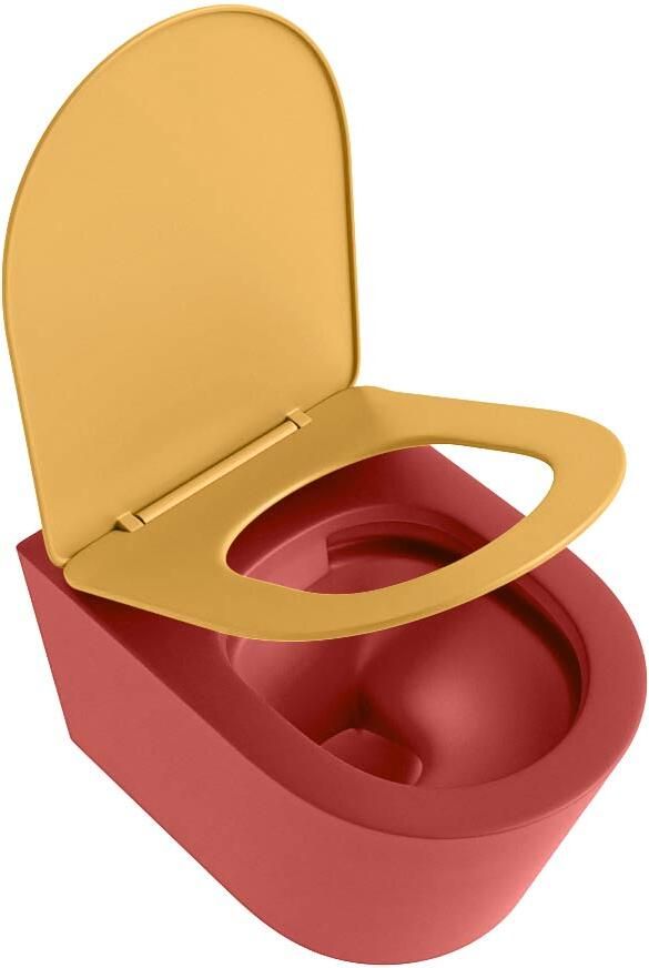 Mondiaz Wandcloset Lavie | Zonder spoelrand | Incl.Toiletzitting-Ocher | Keramiek | Fire (rood) - Foto 2