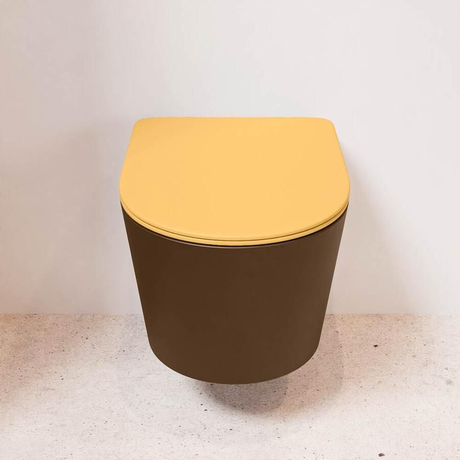 Mondiaz Wandcloset Lavie | Zonder spoelrand | Incl.Toiletzitting-Ocher | Keramiek | Rust (bruin) - Foto 3