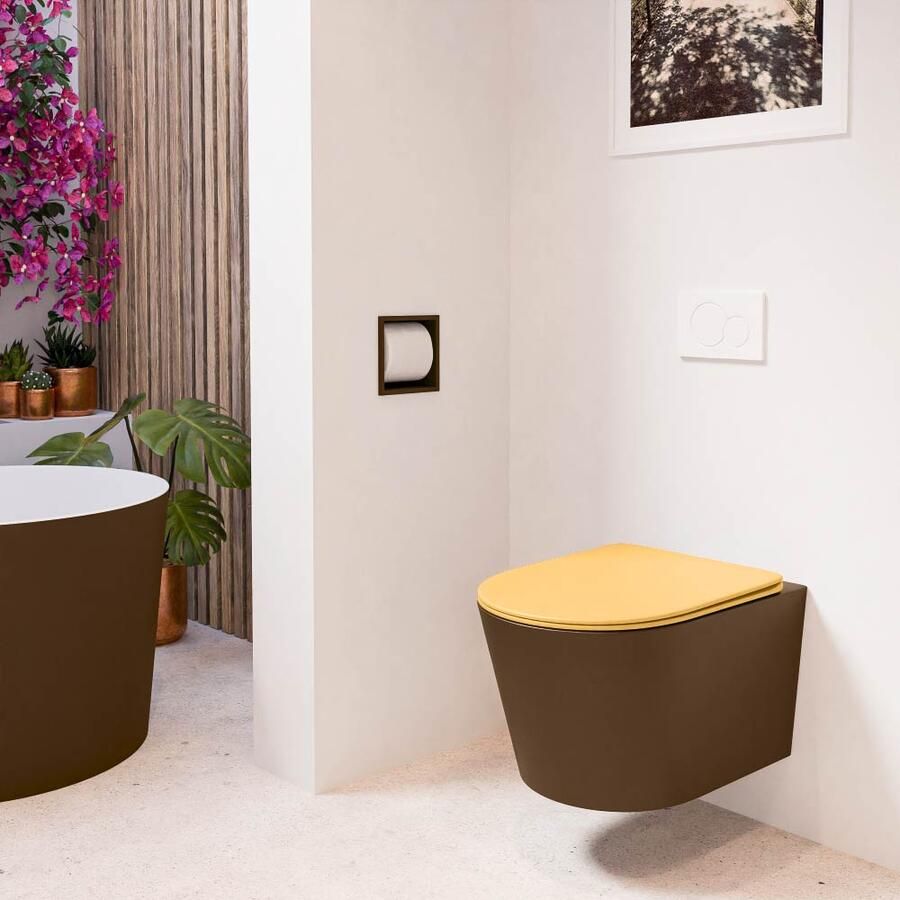 Mondiaz Wandcloset Lavie | Zonder spoelrand | Incl.Toiletzitting-Ocher | Keramiek | Rust (bruin)