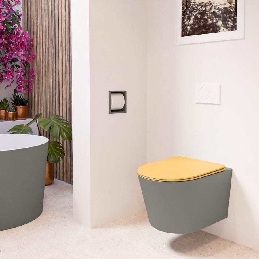 Mondiaz Wandcloset Lavie | Zonder spoelrand | Incl.Toiletzitting-Ocher | Keramiek | Smoke (grijs) - Foto 2