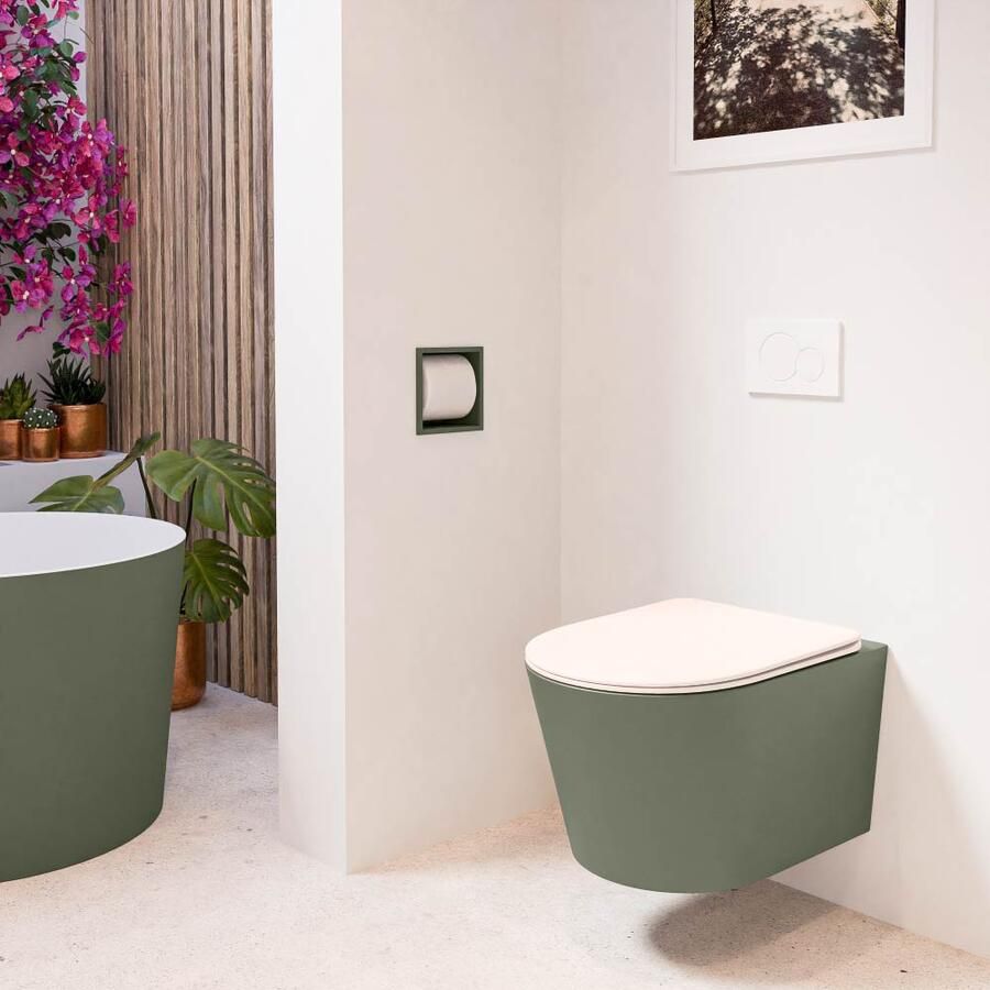 Mondiaz Wandcloset Lavie | Zonder spoelrand | Incl.Toiletzitting-Rosee | Keramiek | Army (groen)
