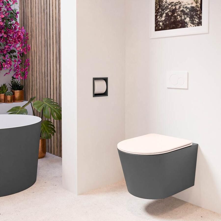 Mondiaz Wandcloset Lavie | Zonder spoelrand | Incl.Toiletzitting-Rosee | Keramiek | Dark Grey