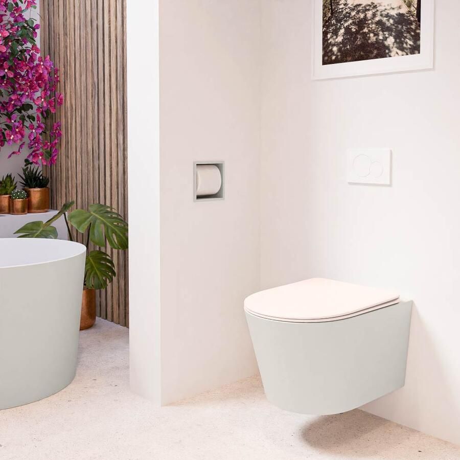 Mondiaz Wandcloset Lavie | Zonder spoelrand | Incl.Toiletzitting-Rosee | Keramiek | Linen (beige) - Foto 2