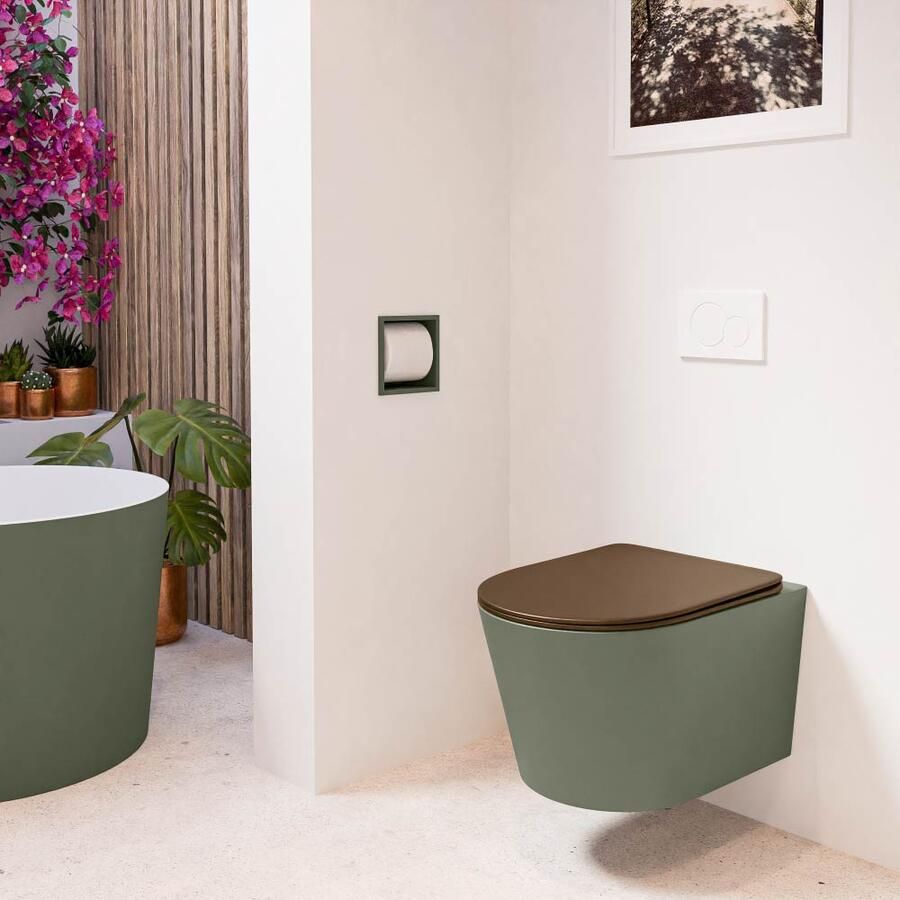Mondiaz Wandcloset Lavie | Zonder spoelrand | Incl.Toiletzitting-Rust | Keramiek | Army (groen)
