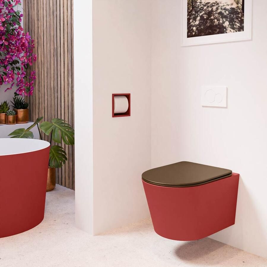 Mondiaz Wandcloset Lavie | Zonder spoelrand | Incl.Toiletzitting-Rust | Keramiek | Fire (rood)