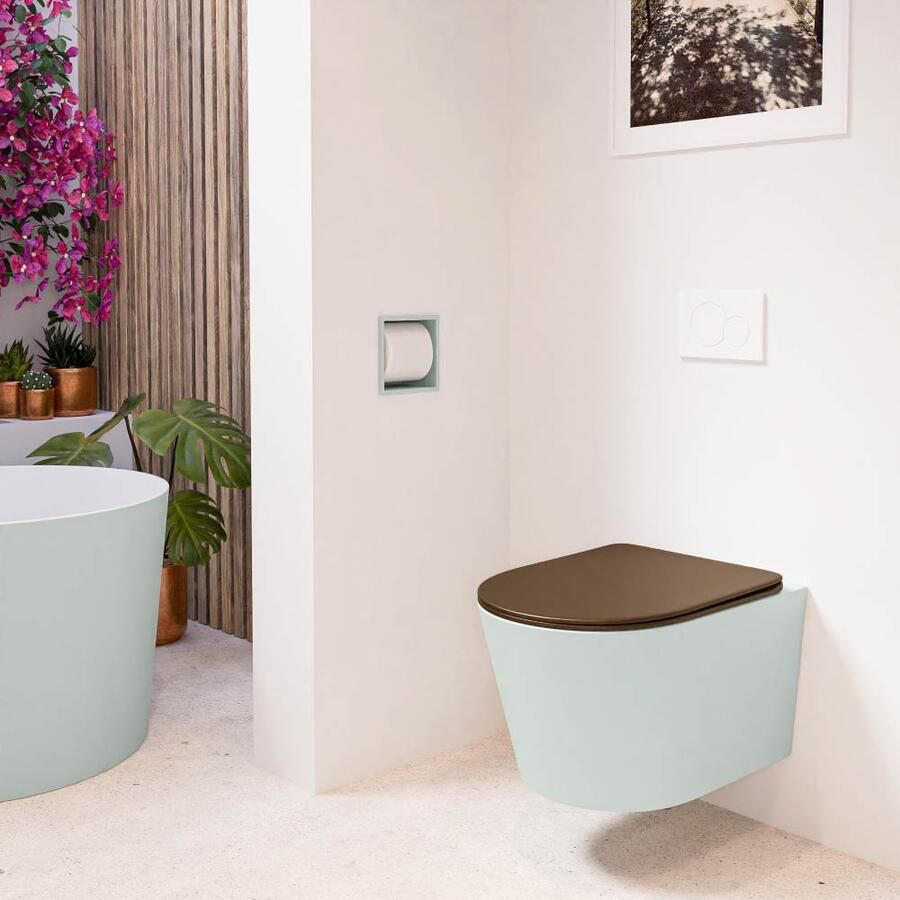 Mondiaz Wandcloset Lavie | Zonder spoelrand | Incl.Toiletzitting-Rust | Keramiek | Greey (licht grijs) - Foto 2