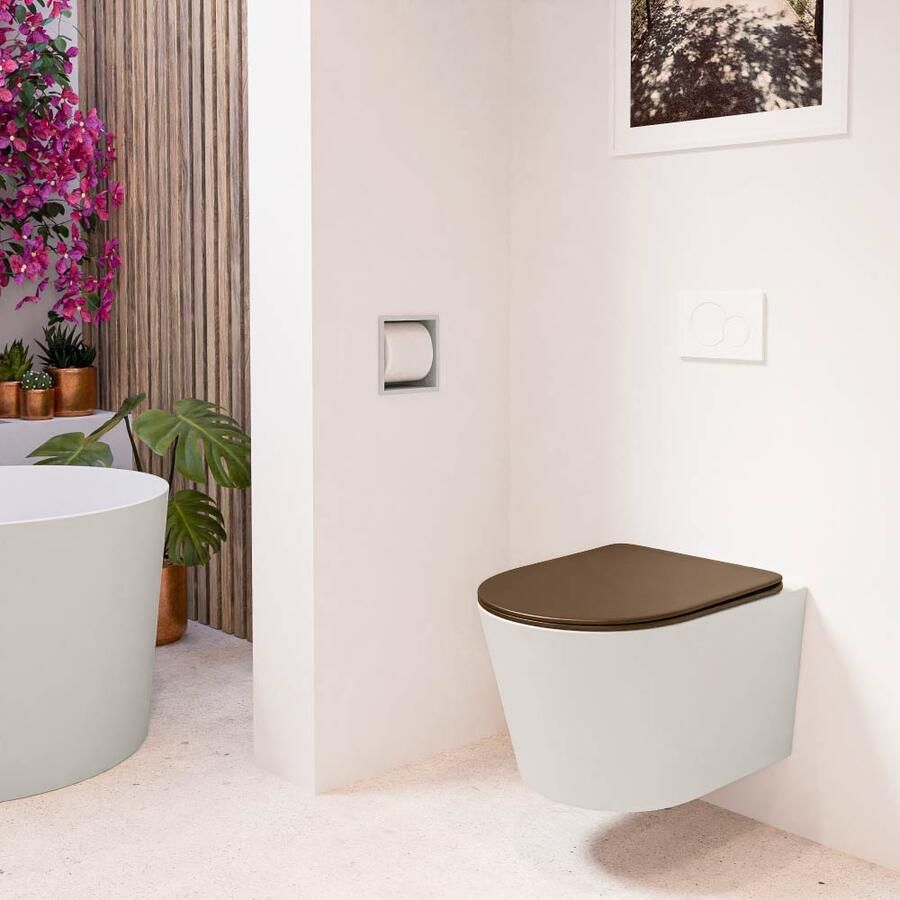 Mondiaz Wandcloset Lavie | Zonder spoelrand | Incl.Toiletzitting-Rust | Keramiek | Linen (beige)