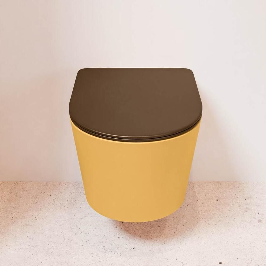 Mondiaz Wandcloset Lavie | Zonder spoelrand | Incl.Toiletzitting-Rust | Keramiek | Ocher (geel) - Foto 3