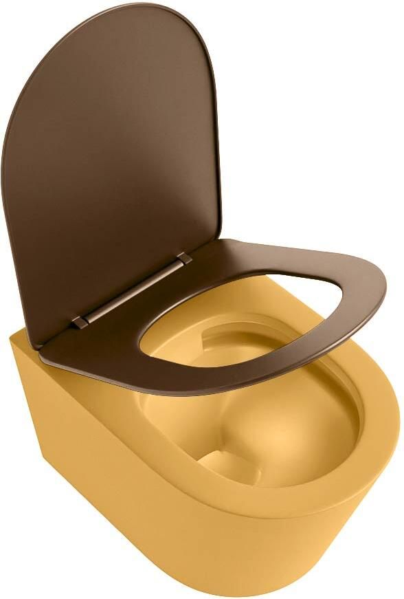 Mondiaz Wandcloset Lavie | Zonder spoelrand | Incl.Toiletzitting-Rust | Keramiek | Ocher (geel) - Foto 2