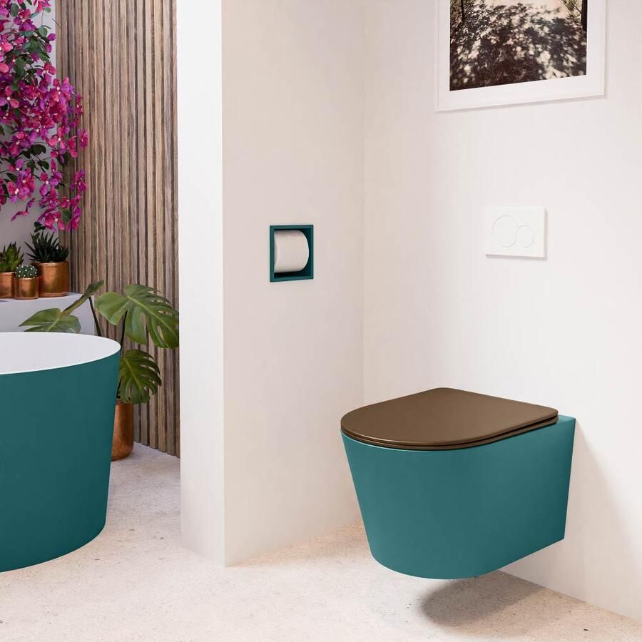 Mondiaz Wandcloset Lavie | Zonder spoelrand | Incl.Toiletzitting-Rust | Keramiek | Smag (turquoise) - Foto 1