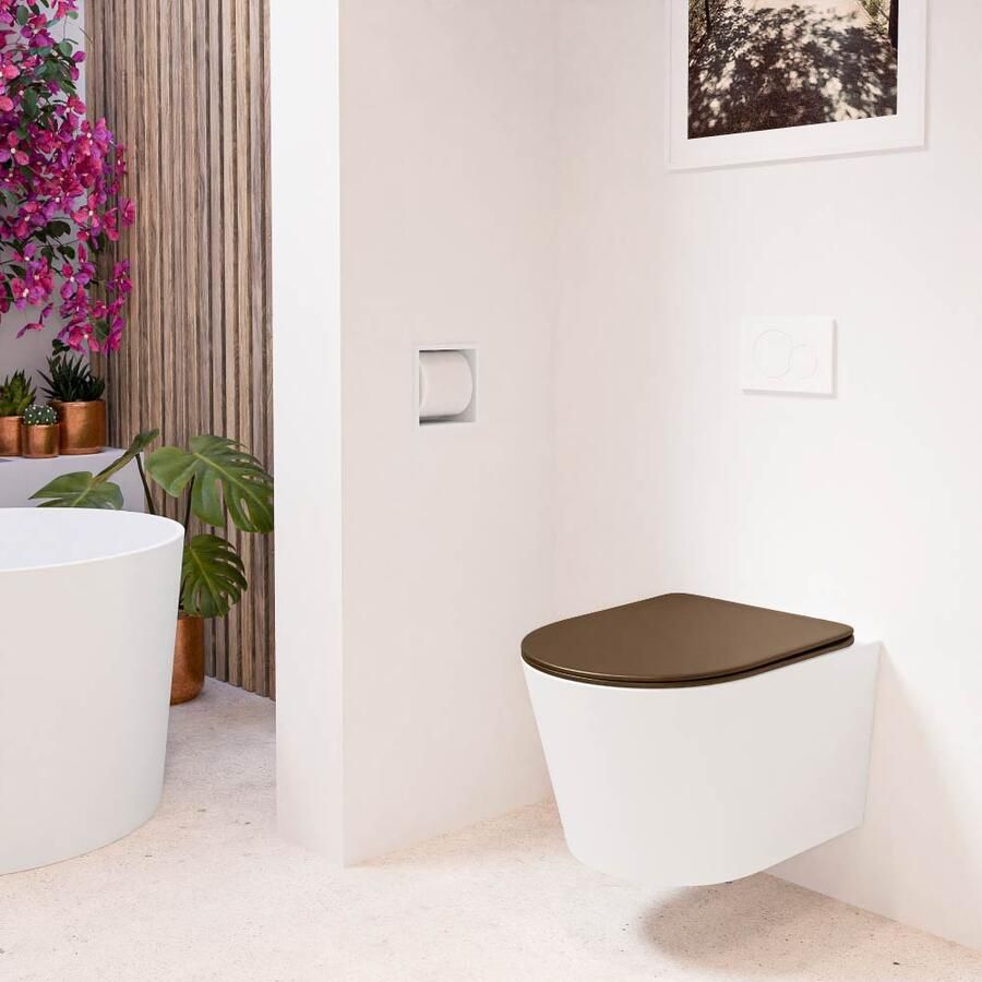 Mondiaz Wandcloset Lavie | Zonder spoelrand | Incl.Toiletzitting-Rust | Keramiek | Talc (wit mat) - Foto 2