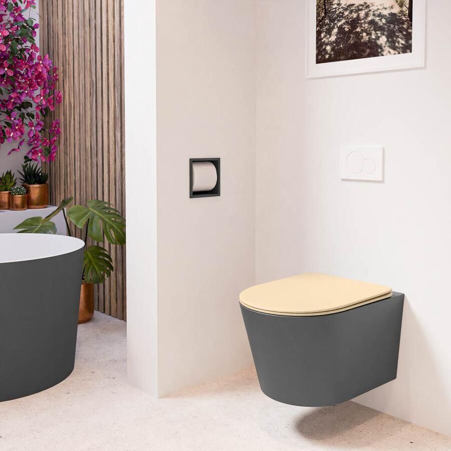 Mondiaz Wandcloset Lavie | Zonder spoelrand | Incl.Toiletzitting-Sand | Keramiek | Dark Grey - Foto 2