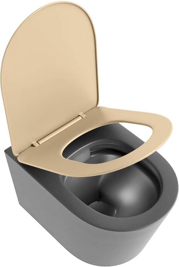 Mondiaz Wandcloset Lavie | Zonder spoelrand | Incl.Toiletzitting-Sand | Keramiek | Dark Grey - Foto 3