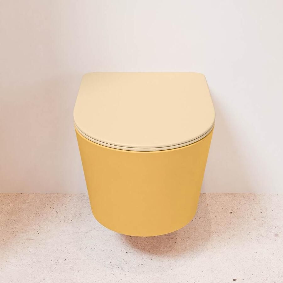 Mondiaz Wandcloset Lavie | Zonder spoelrand | Incl.Toiletzitting-Sand | Keramiek | Ocher (geel) - Foto 3