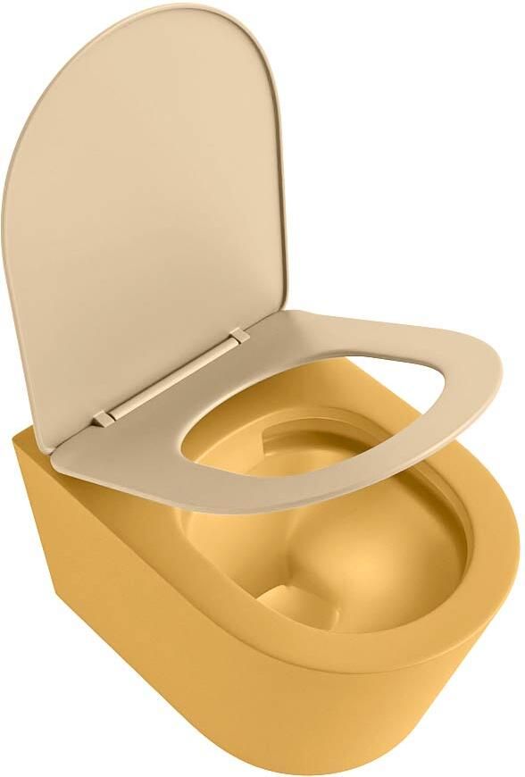 Mondiaz Wandcloset Lavie | Zonder spoelrand | Incl.Toiletzitting-Sand | Keramiek | Ocher (geel) - Foto 2