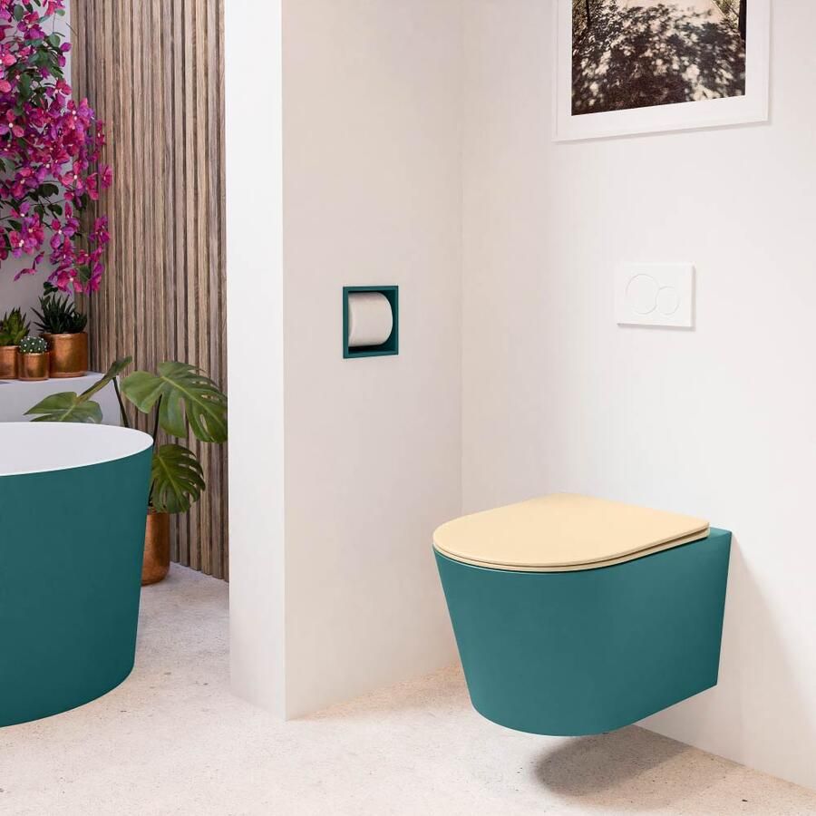 Mondiaz Wandcloset Lavie | Zonder spoelrand | Incl.Toiletzitting-Sand | Keramiek | Smag (turquoise)