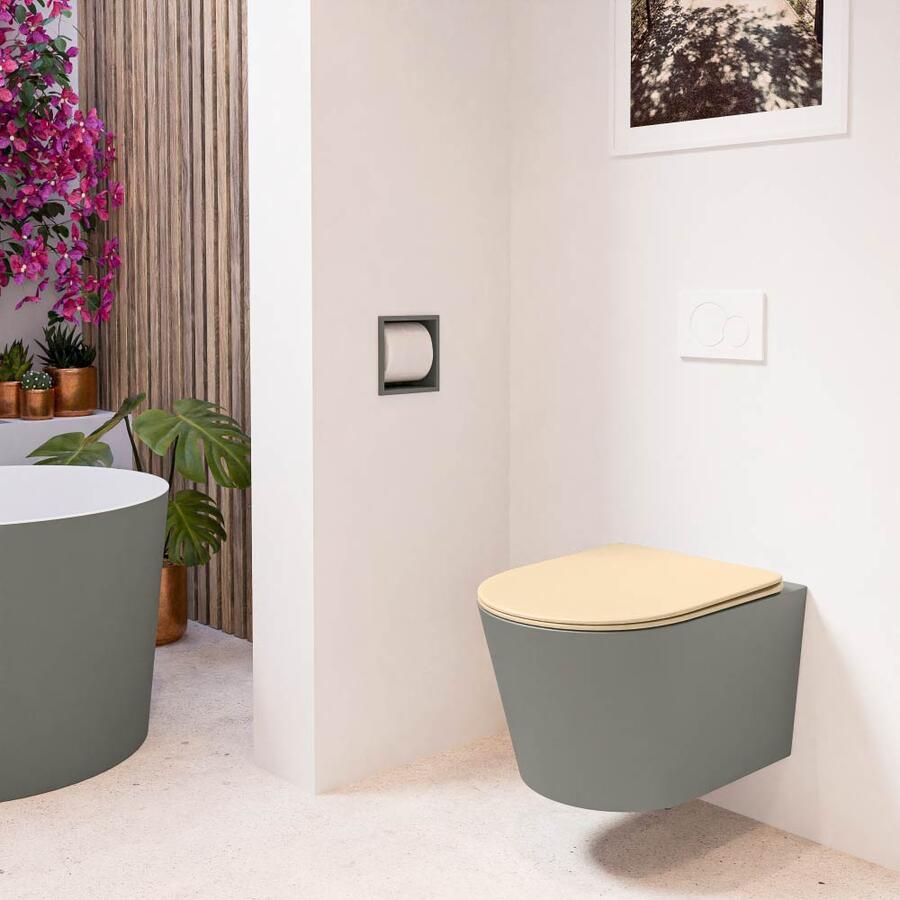 Mondiaz Wandcloset Lavie | Zonder spoelrand | Incl.Toiletzitting-Sand | Keramiek | Smoke (grijs) - Foto 2