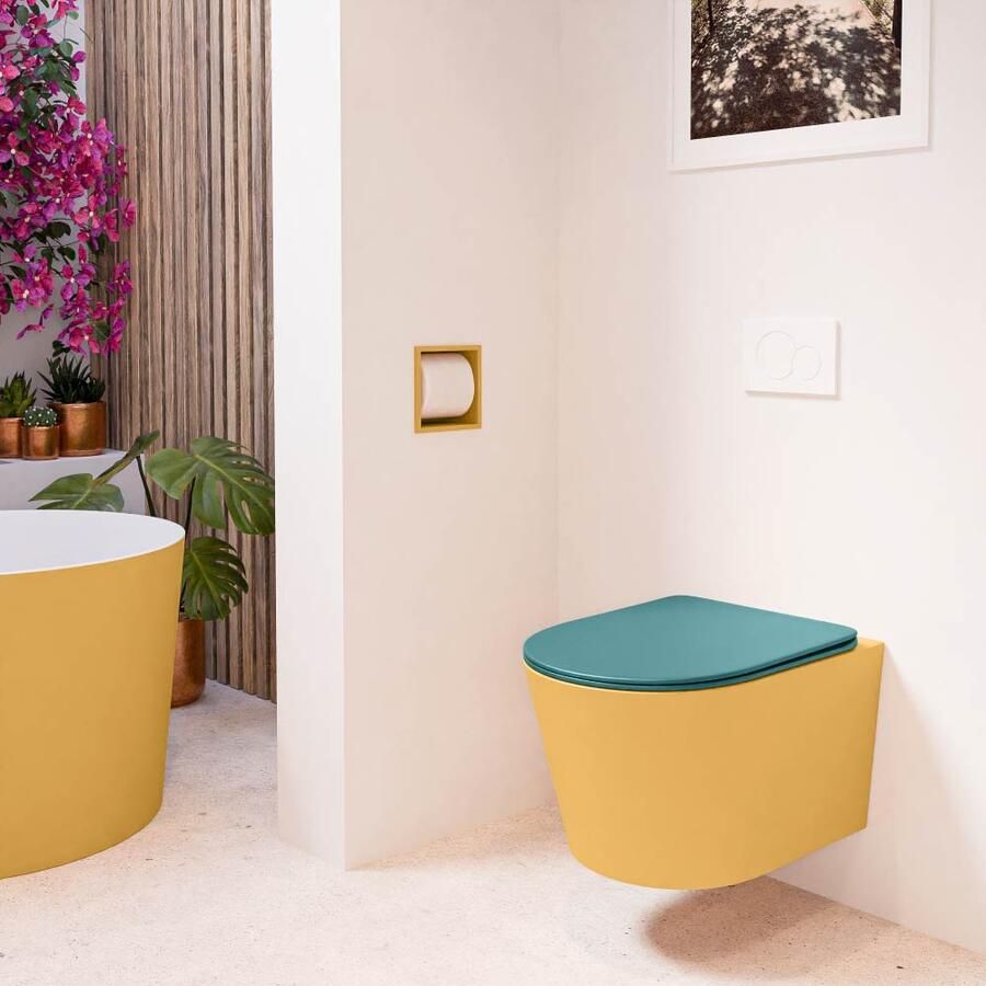 Mondiaz Wandcloset Lavie | Zonder spoelrand | Incl.Toiletzitting-Smag | Keramiek | Ocher (geel) - Foto 2