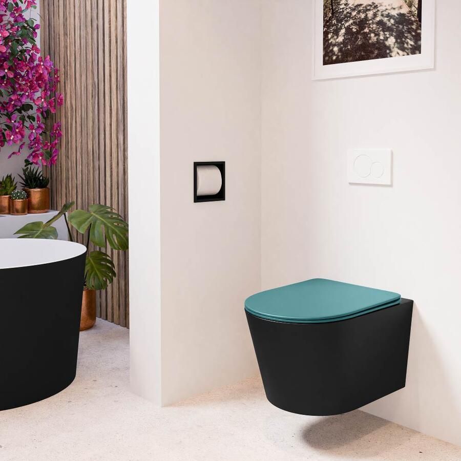 Mondiaz Wandcloset Lavie | Zonder spoelrand | Incl.Toiletzitting-Smag | Keramiek | Urban (zwart mat) - Foto 2