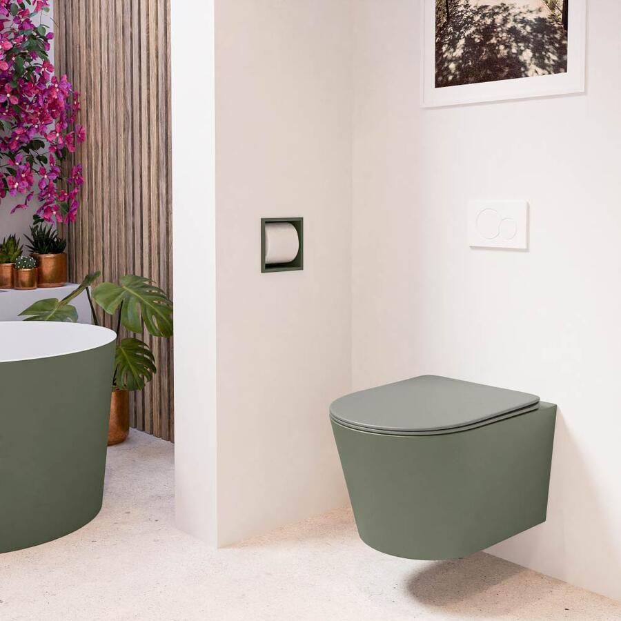 Mondiaz Wandcloset Lavie | Zonder spoelrand | Incl.Toiletzitting-Smoke | Keramiek | Army (groen) - Foto 2