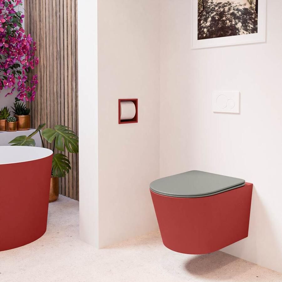 Mondiaz Wandcloset Lavie | Zonder spoelrand | Incl.Toiletzitting-Smoke | Keramiek | Fire (rood)