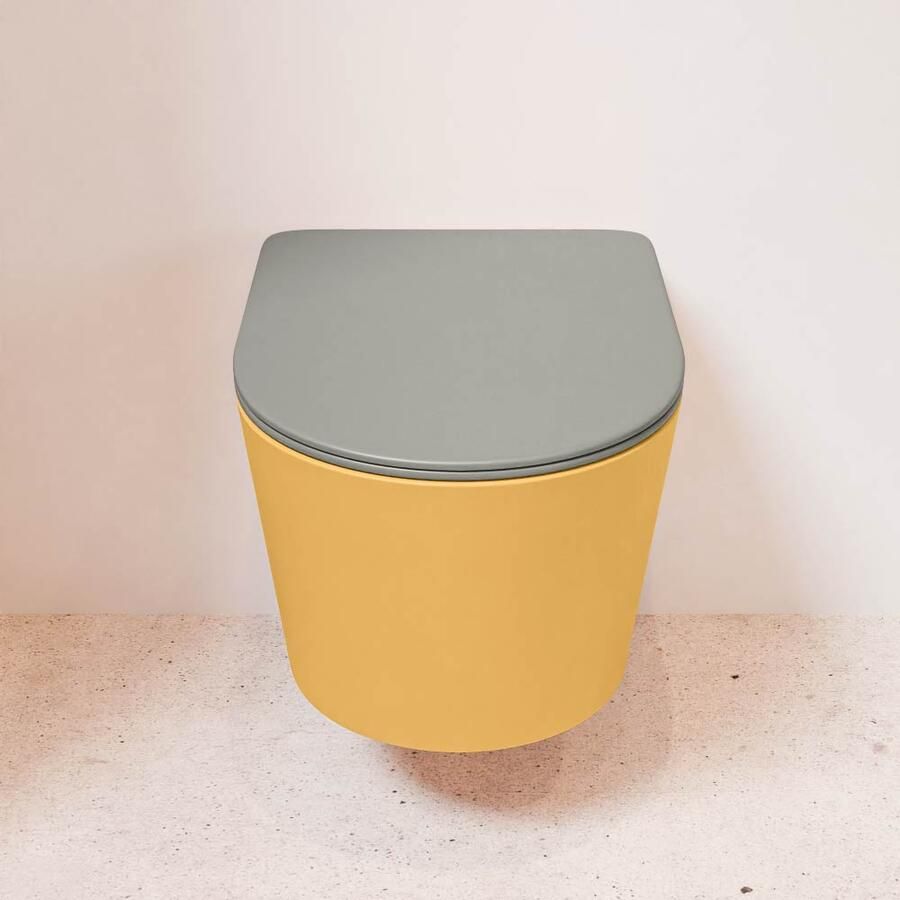 Mondiaz Wandcloset Lavie | Zonder spoelrand | Incl.Toiletzitting-Smoke | Keramiek | Ocher (geel)