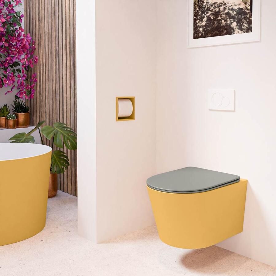 Mondiaz Wandcloset Lavie | Zonder spoelrand | Incl.Toiletzitting-Smoke | Keramiek | Ocher (geel) - Foto 2