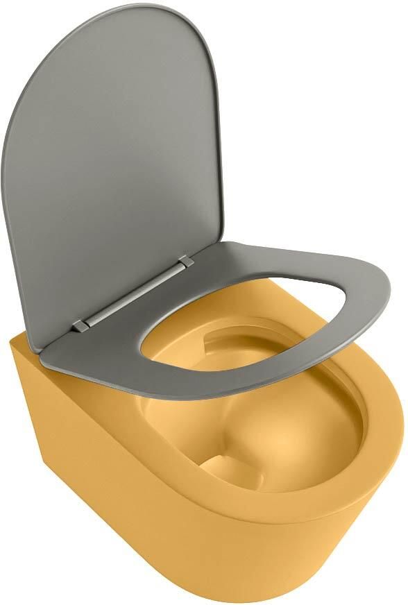 Mondiaz Wandcloset Lavie | Zonder spoelrand | Incl.Toiletzitting-Smoke | Keramiek | Ocher (geel) - Foto 3