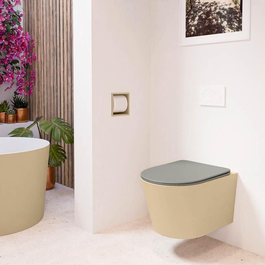 Mondiaz Wandcloset Lavie | Zonder spoelrand | Incl.Toiletzitting-Smoke | Keramiek | Sand