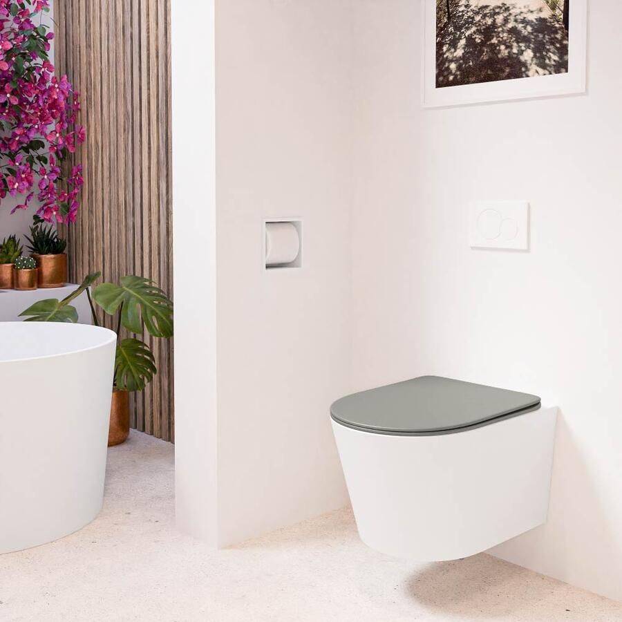 Mondiaz Wandcloset Lavie | Zonder spoelrand | Incl.Toiletzitting-Smoke | Keramiek | Talc (wit mat) - Foto 2