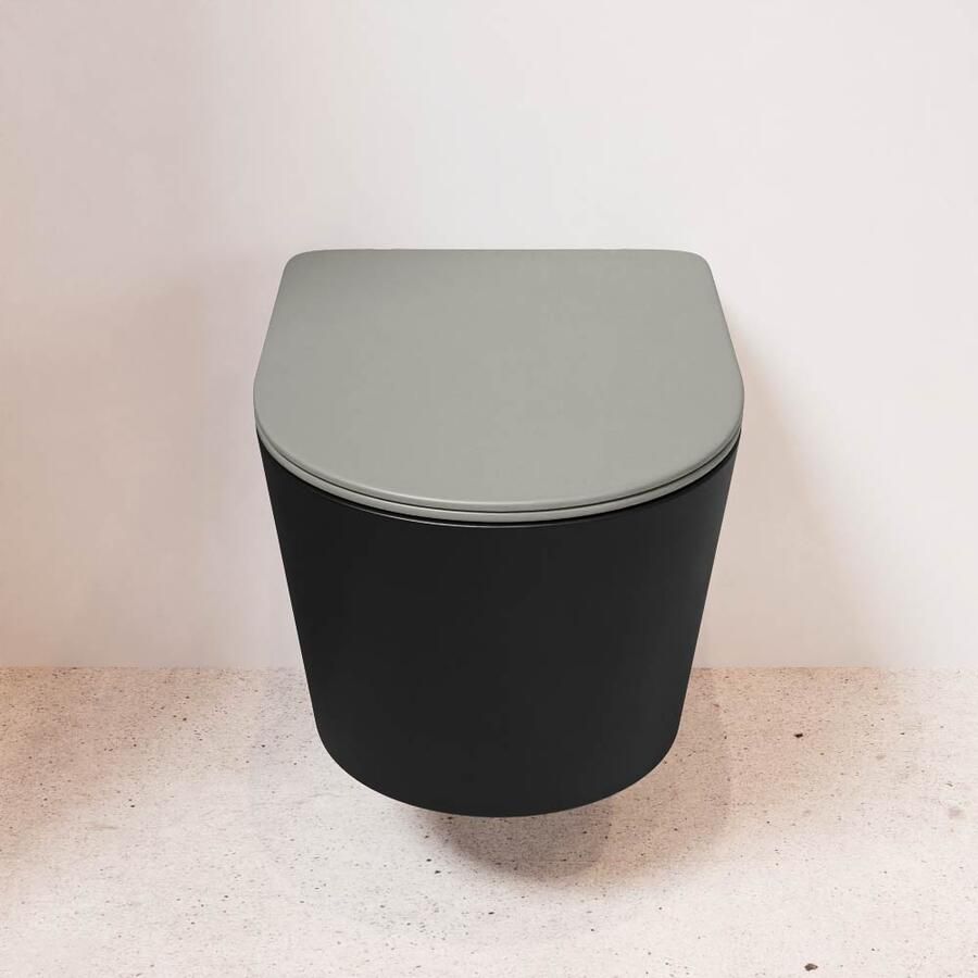 Mondiaz Wandcloset Lavie | Zonder spoelrand | Incl.Toiletzitting-Smoke | Keramiek | Urban (zwart mat)