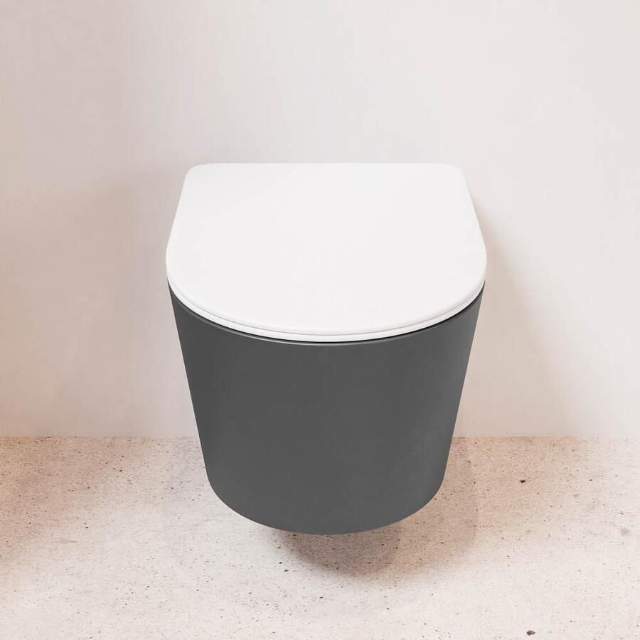 Mondiaz Wandcloset Lavie | Zonder spoelrand | Incl.Toiletzitting-Talc | Keramiek | Dark Grey