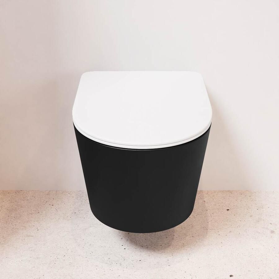 Mondiaz Wandcloset Lavie | Zonder spoelrand | Incl.Toiletzitting-Talc | Keramiek | Urban (zwart mat) - Foto 1