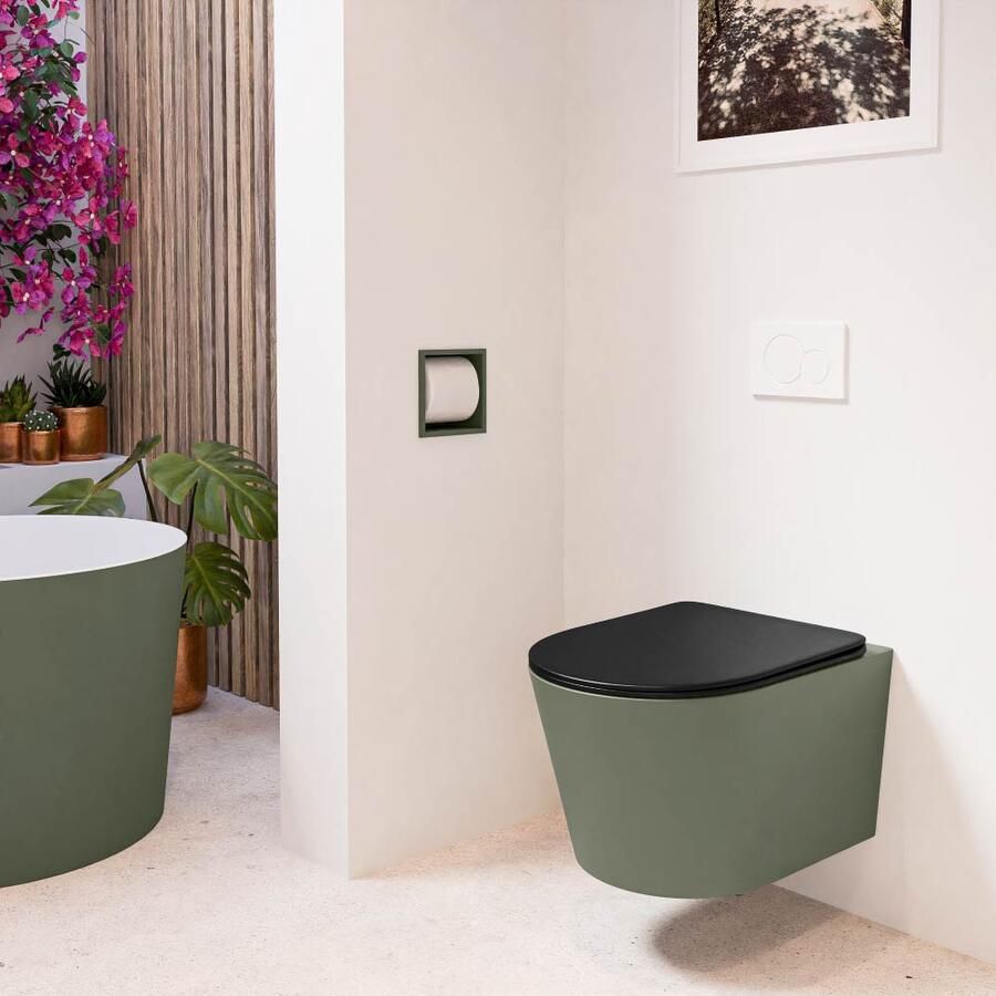 Mondiaz Wandcloset Lavie | Zonder spoelrand | Incl.Toiletzitting-Urban | Keramiek | Army (groen) - Foto 2