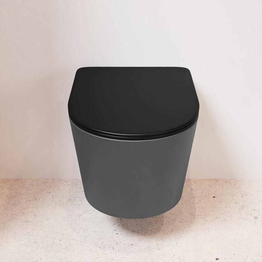 Mondiaz Wandcloset Lavie | Zonder spoelrand | Incl.Toiletzitting-Urban | Keramiek | Dark Grey - Foto 3