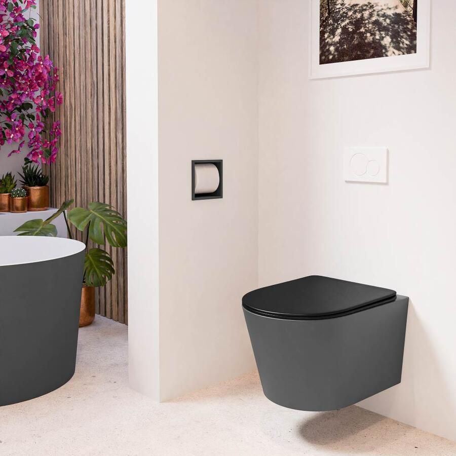 Mondiaz Wandcloset Lavie | Zonder spoelrand | Incl.Toiletzitting-Urban | Keramiek | Dark Grey