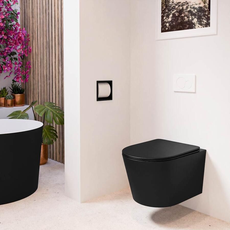 Mondiaz Wandcloset Lavie | Zonder spoelrand | Incl.Toiletzitting-Urban | Keramiek | Urban (zwart mat)