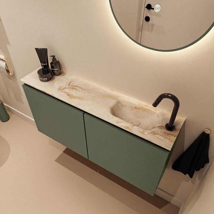 Mondiaz Toiletmeubel Ture Dlux | 100 cm | Meubelkleur Army | Eden wastafel Frappe Rechts | 1 kraangat